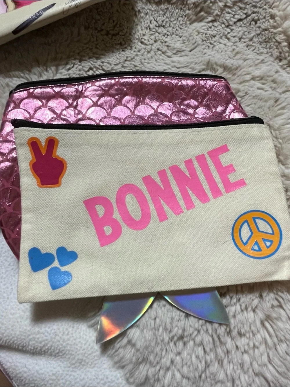 Makeup Bag Trio w/ Groovy Canvas Pouch, mermaid pouch 02-03R